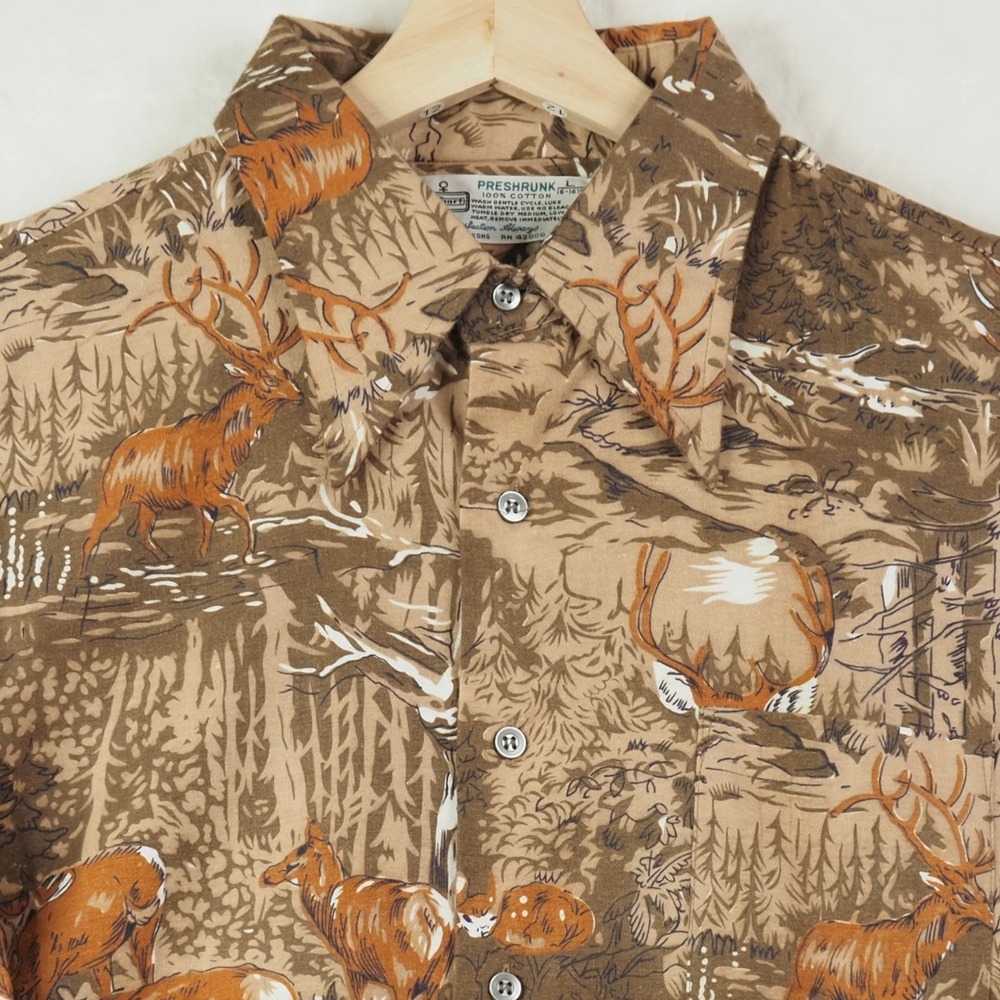 VTG 70s Mens Flannel Shirt L Deer Hunting Buck Woodland Scenic Novelty Kmart NWT - Picture 4 of 9